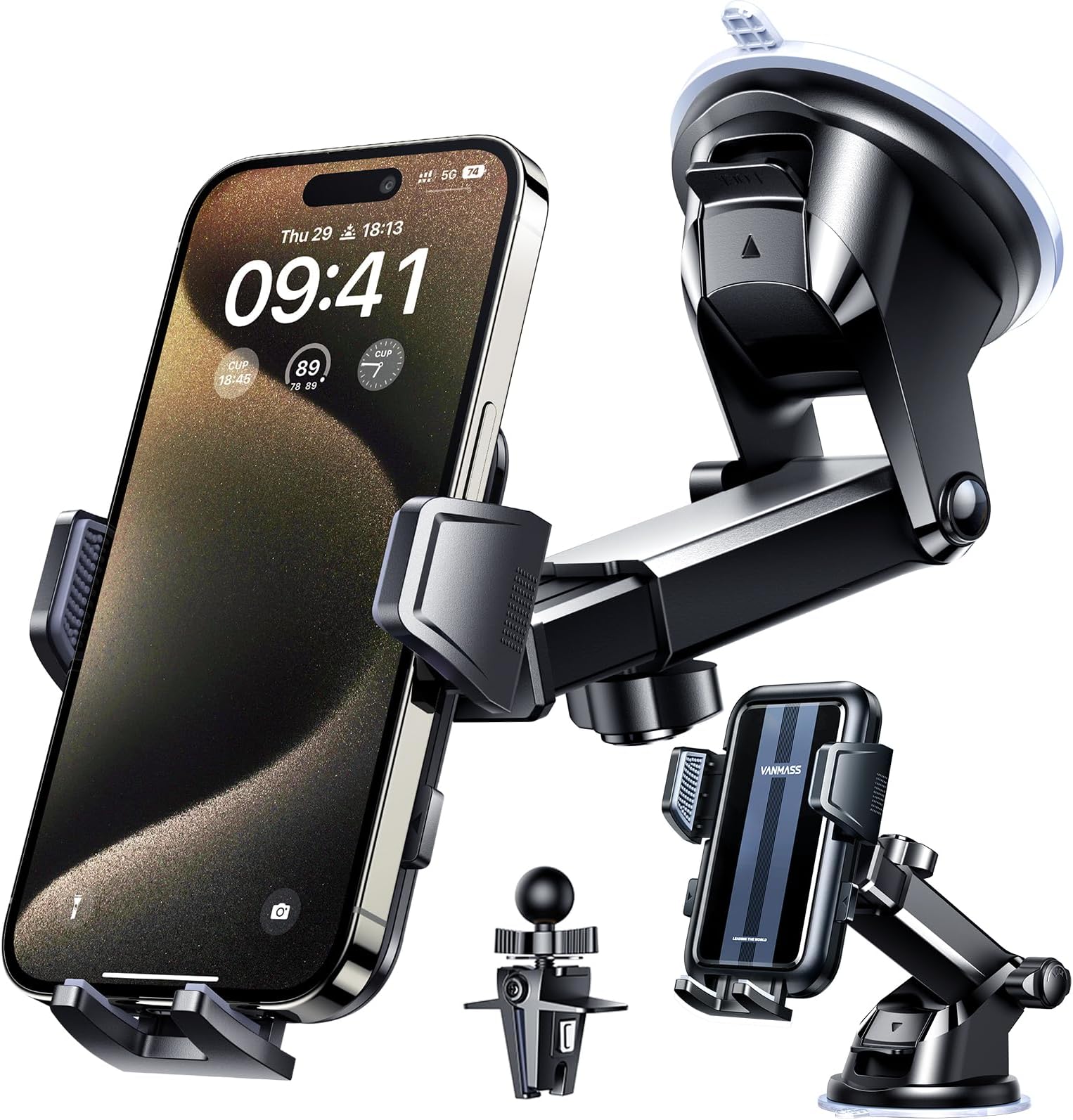 VANMASS 2025 Upgraded Car Phone Mount, [85+ LBS Strongest Suction] Patent Safety Cell Phone Mount Windshield Dashboard Vent Truck Accessories Stand Cradle for iPhone 16 Pro Max 15 14 13 Android