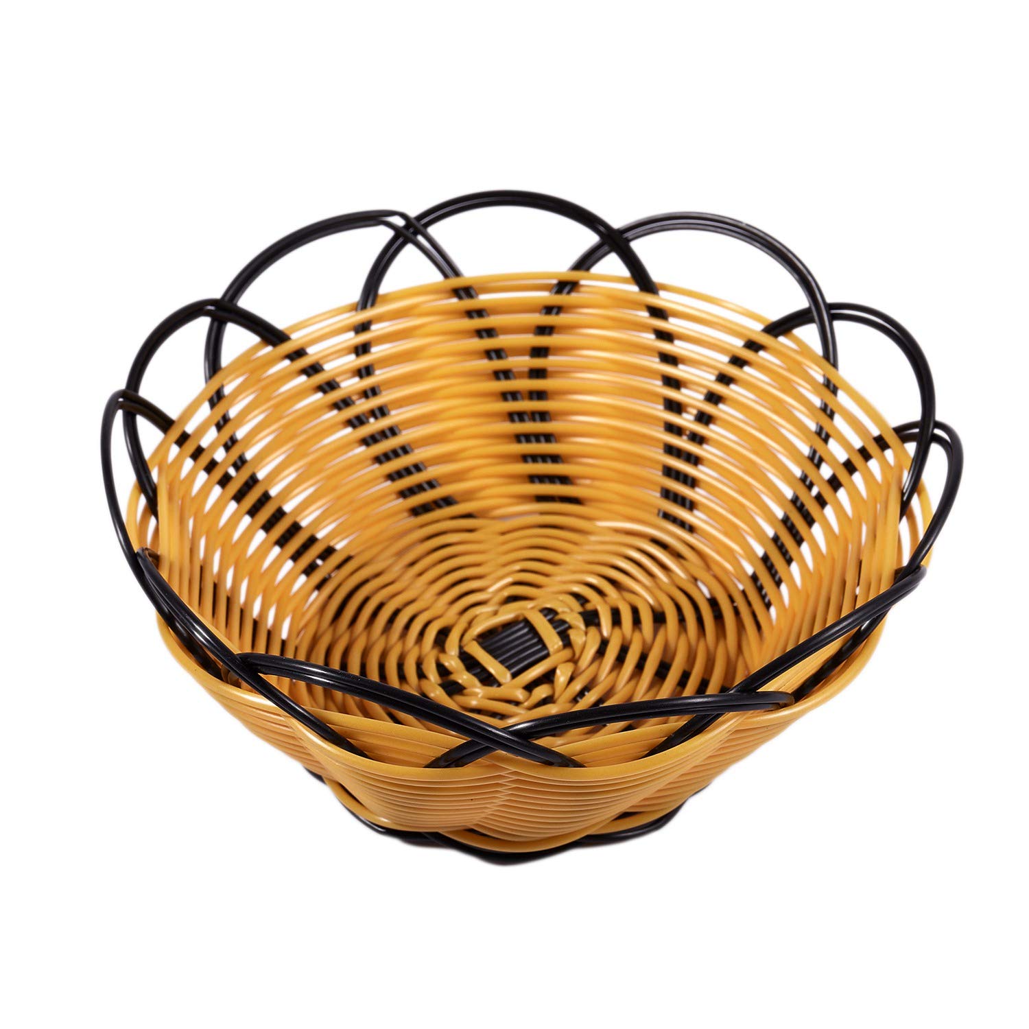 Vklopdsh Black,Orange 7 Inch Plastic Braided Basket Fruit Vegetable Container Holder Black&Orange