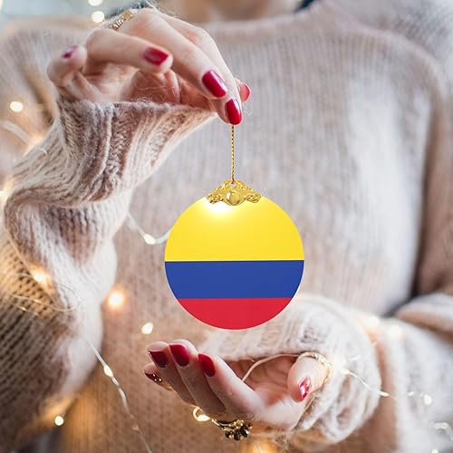 Miniatura 5 de Flag of Colombia Print Glass Christmas Ornament Round Pendant with Gold Silver Accents for Hanging Tree Decor