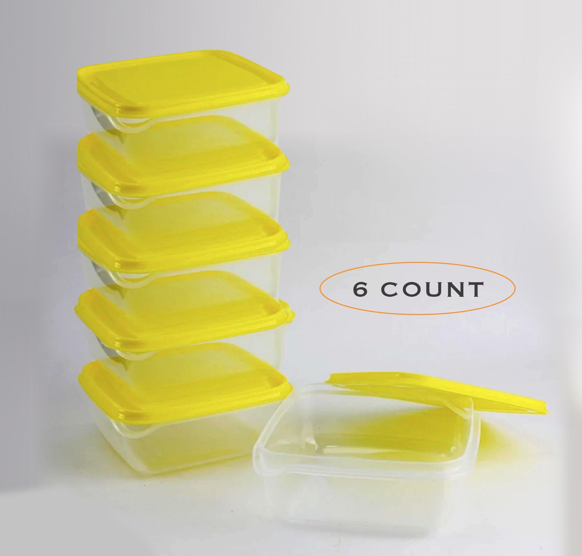 IKEA PRUTA Food Storage Square 14x14x2.25 Container 20 oz, 6 Pack BPA-Free Plastic Clear Container, Yellow lid