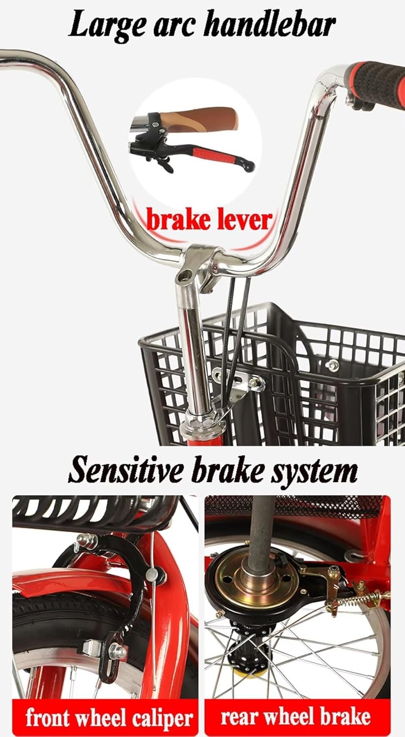 Outdoor Bikes with Passenger seat,Elderly Adult Scooter Tricycle with Sensitive Brake,Leisure Shopping cart Rickshaw Pedal Bicycle,Tandem Tricycle (Black Rear seat)