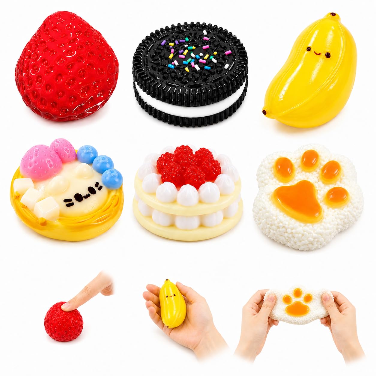 6Pcs Taba Squishy Toys Set, Cute Food Fufu Squeeze Toys for Adults