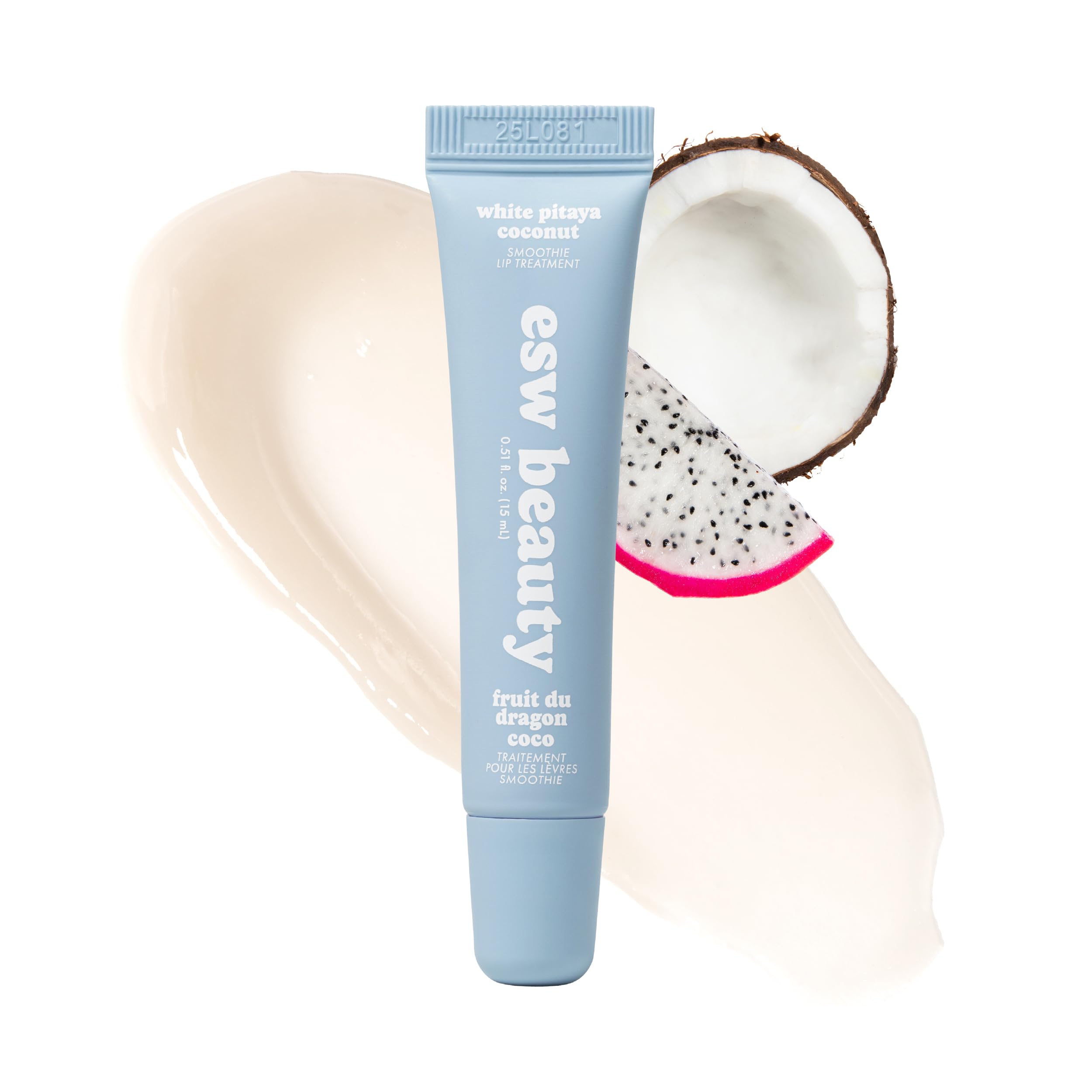 ESW Beauty White Pitaya Coconut Lip Treatment - Clear & Glossy with Shea Butter, Hyaluronic Acid, White Pitaya & Coconut for Intense Moisture & Dryness Prevention