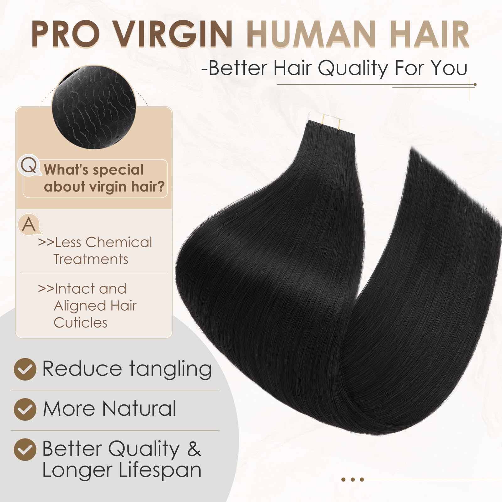 Elailite 14 Inch Tape in Hair Extensions Human Hair Black Real Hair 20 Pcs - Skin Weft Remy Hair Extensions (#1 Jet Black, 14 Inch-40g) - Image 3