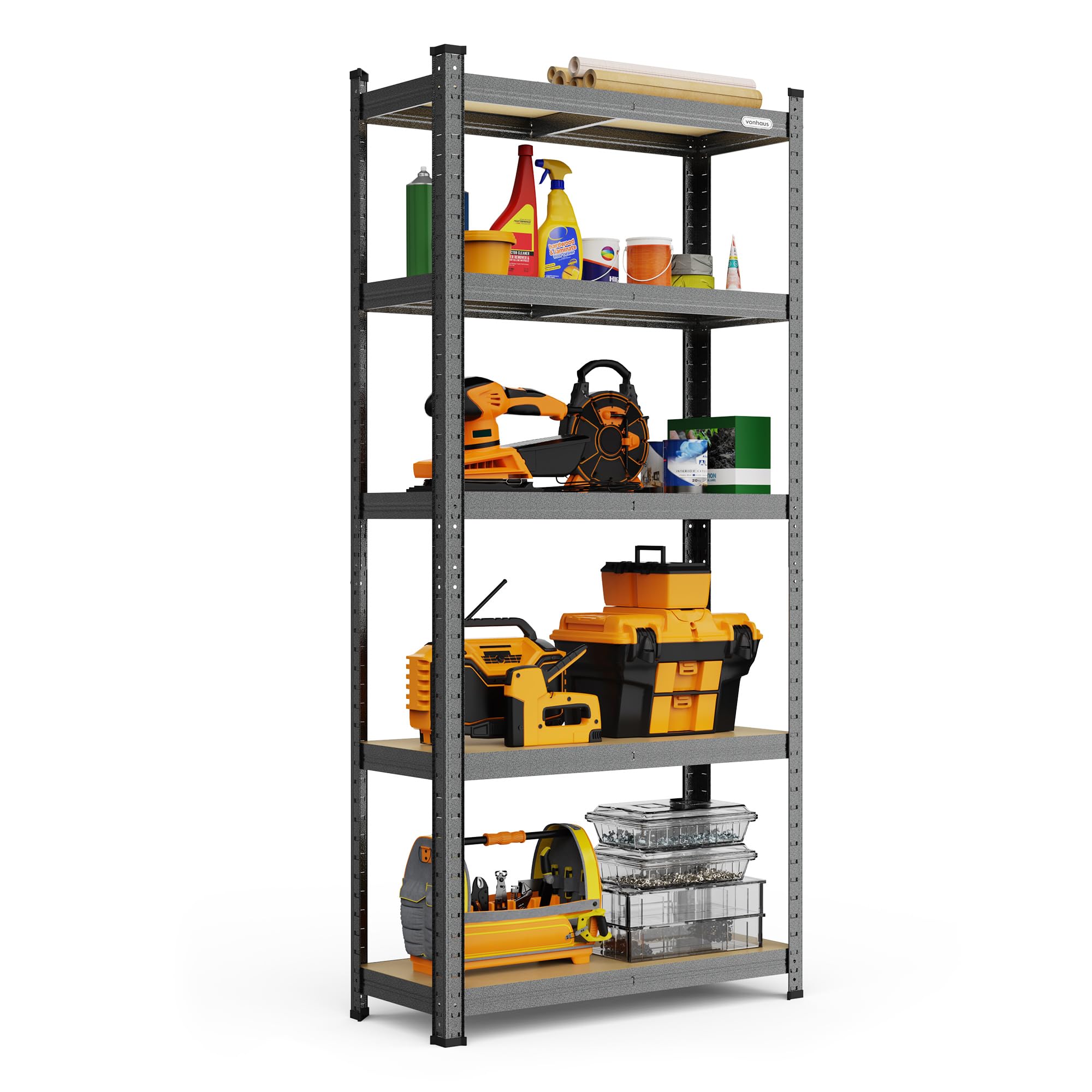 5-Tier Metal Shelving Unit  –  Grey (150 x 75 x 30cm)