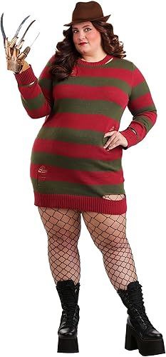 Disfraz de Freddy Krueger de talla grande para mujer, vestido de suéter a rayas para películas de terror, cosplay y Halloween