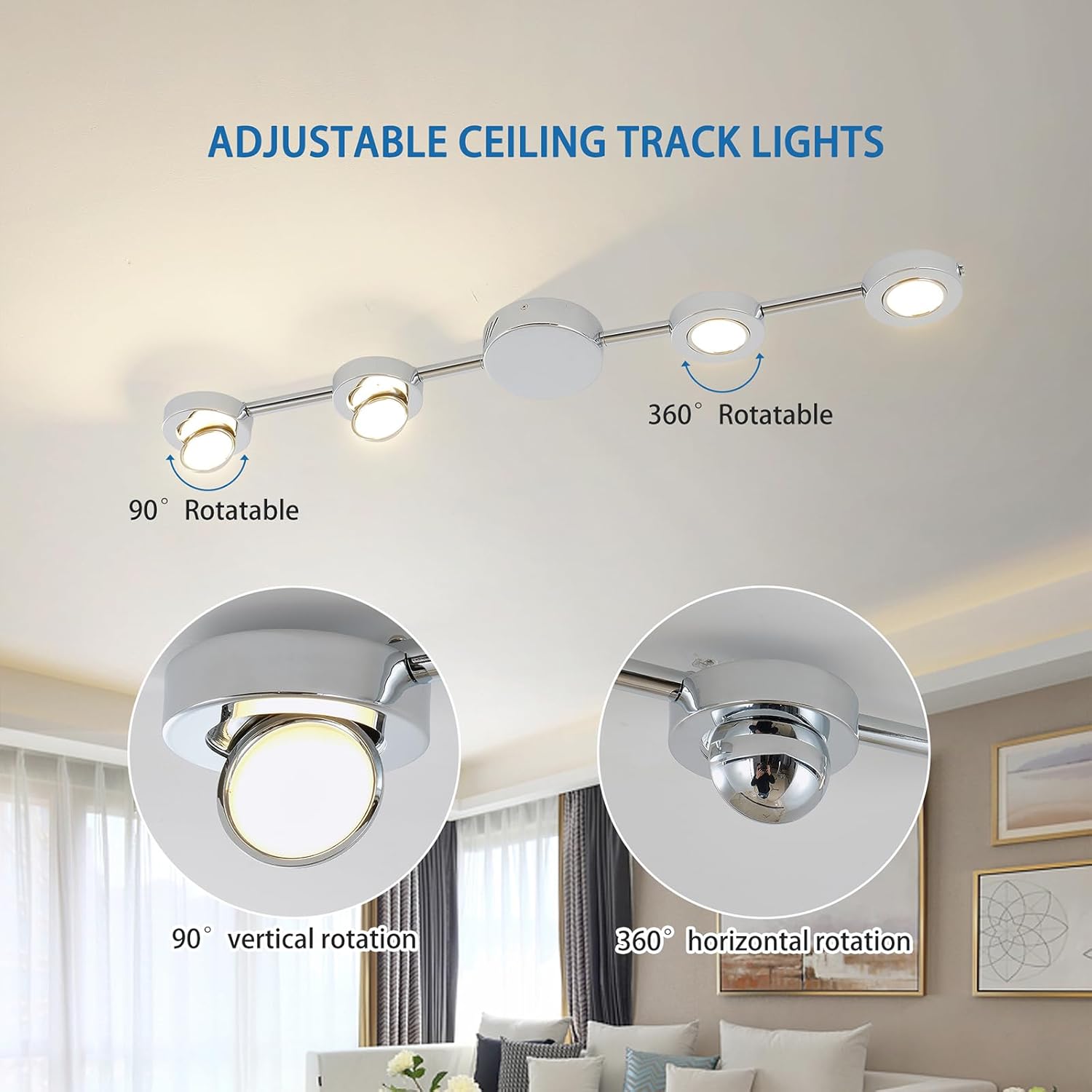 Qcyuui Track Lighting 4-Light LED Track Lighting Fixtures Ceiling Dimmable Kitchen Ceiling Light with Remote Brushed Nickel Rotatable Heads Ceiling Spotlight Wall Light for Bedroom Living Room