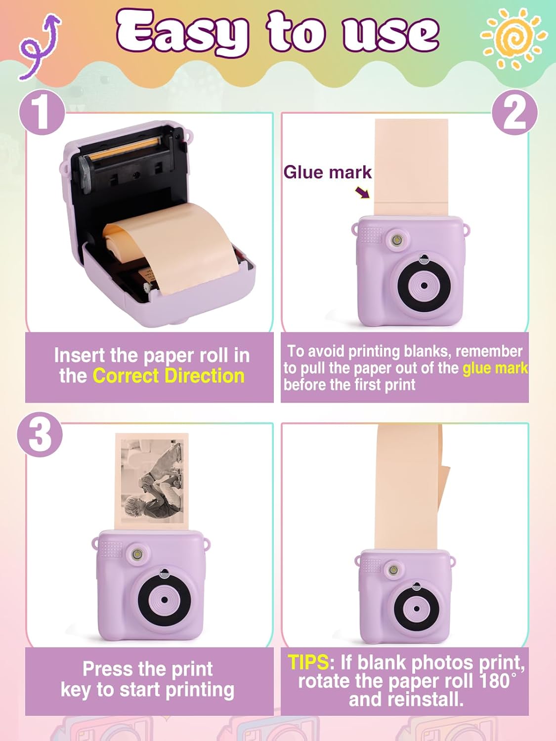 9 Rolls Kids Instant Camera Print Refill Paper- Photo Printer Thermal Paper Rolls Instant Print Camera Refill Paper for 4 5 6 7 8 9 10 Year Old Girls Boys Birthday Gifts, Candy Color - Image 6