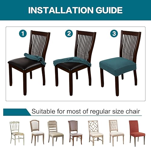 Miniatura 16 de Turquoize Stretch Dining Chair Covers Seat Covers for Dining Room Chair Covers Set of 4，Removable Washable Kitchen Chair Seat Cushion Slipcovers