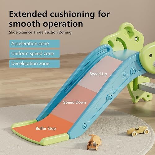 Miniatura 2 de Tobogán para niños pequeños, estilo juguetón verde, juego de tobogán para niños con pelota y aro, escalones antideslizantes, para interiores y