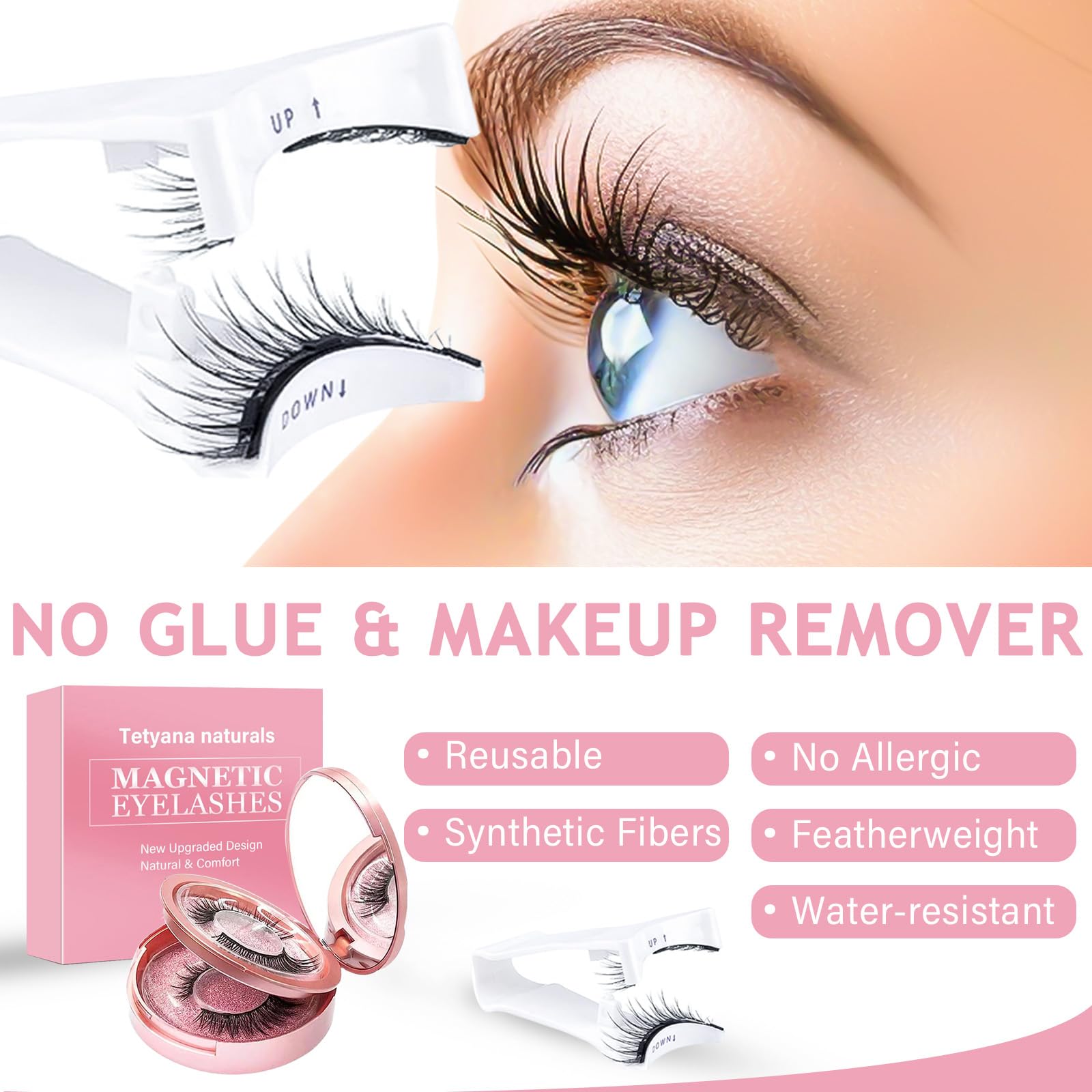 Magnetic Eyelashes, 4 Pairs Magnetic Eyelashes Natural Look, No Glue Needed Lightweight for Daily Makeup and Party Wear — view 3