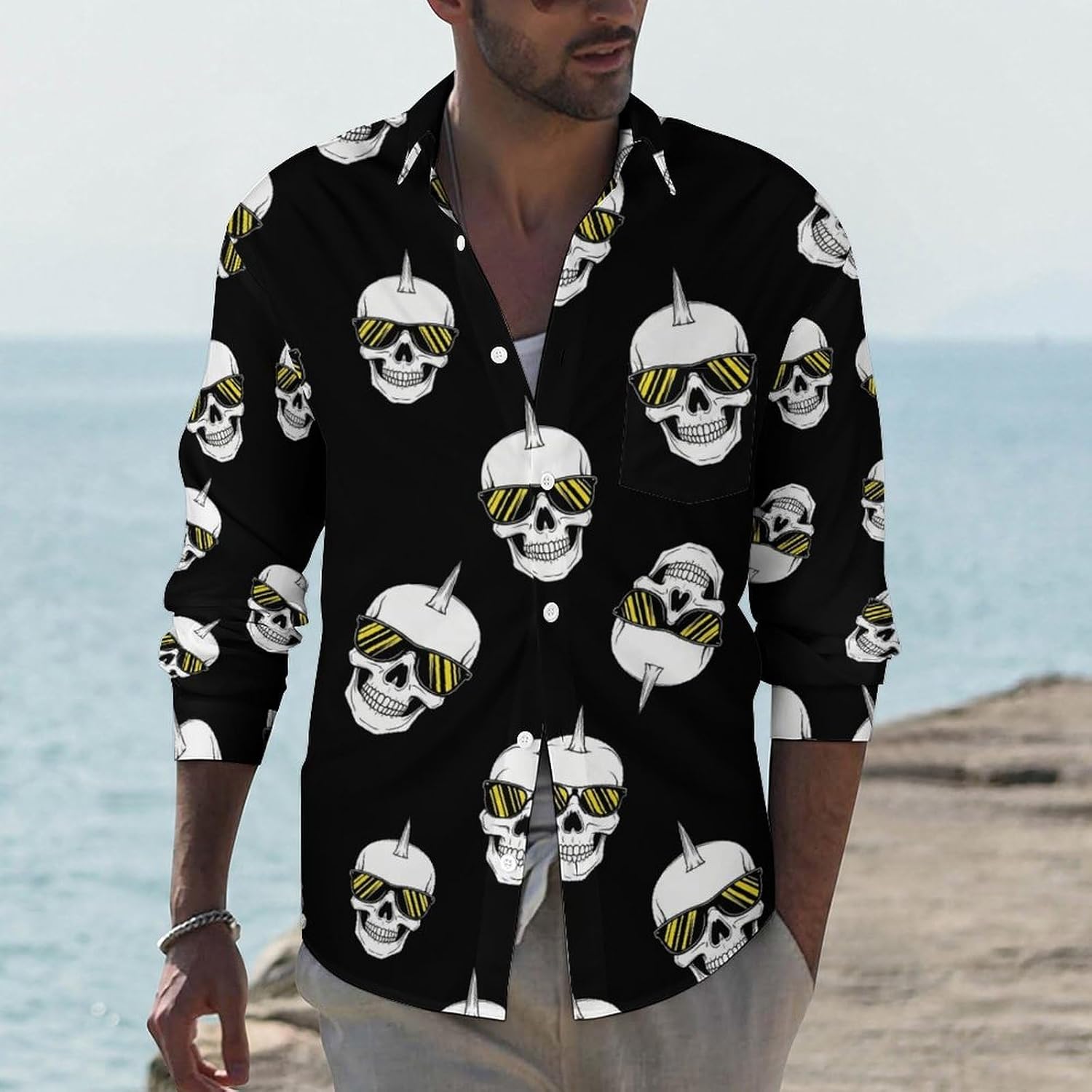 Men's Casual Button Down Shirts Lapel Pocket Long Sleeve Shirt Regular Fit