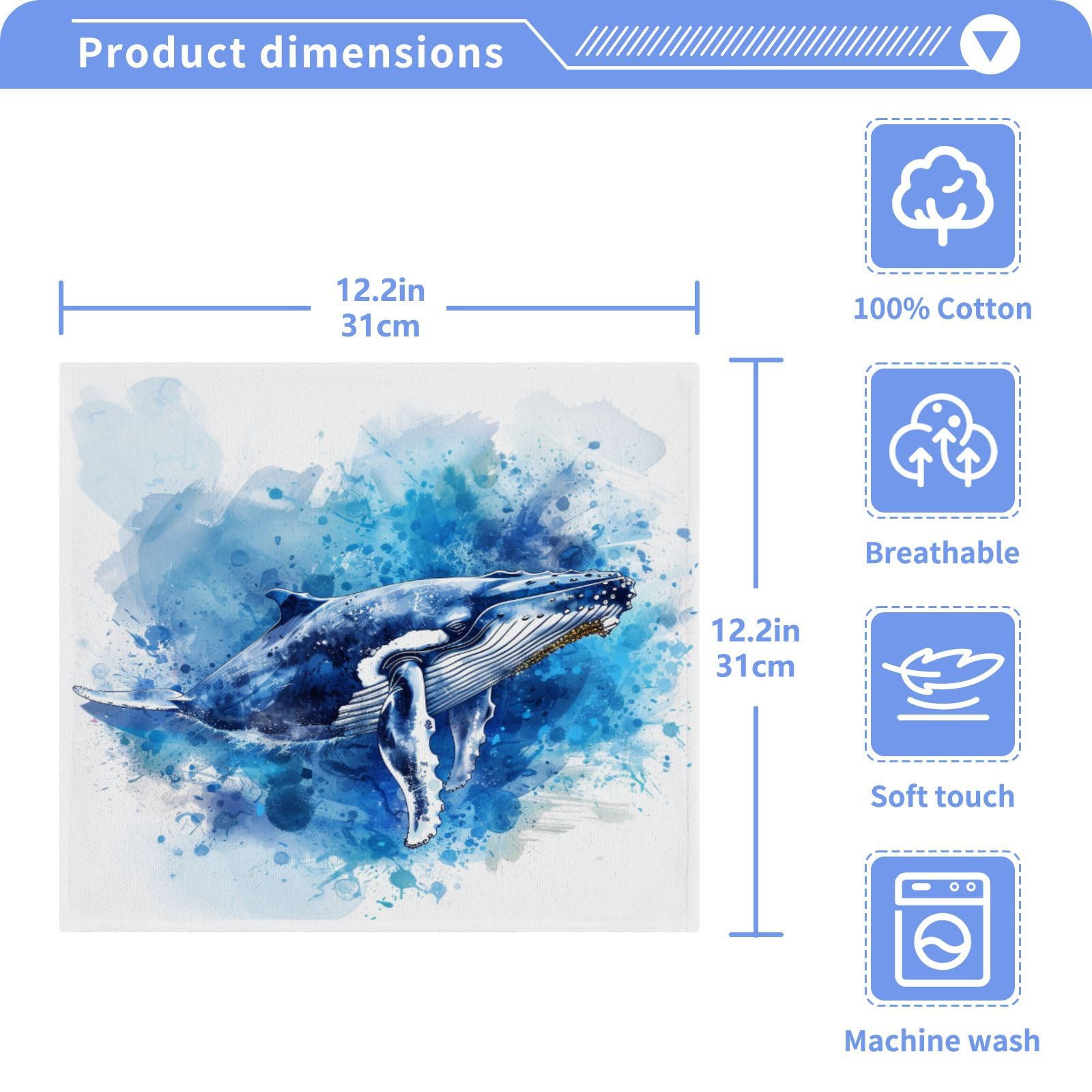 ALAZA Wash Cloth Set 100% Cotton Fingertip Towels Face Cloths Sets Humpback Whale Highly Absorbent Soft Feel Set of 2