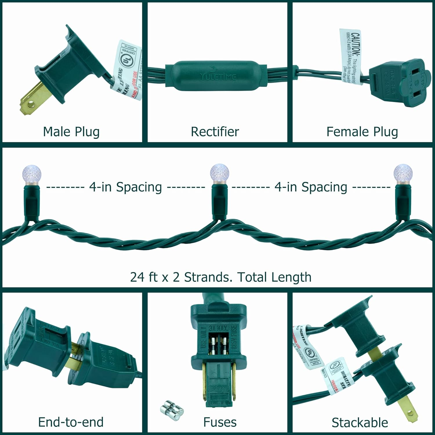 YULETIME Cool White One-Piece G12 Raspberry Christmas Lights 140 Count 48 Feet, 2 Sets 70 LED 24 ft High Waterproof UL Certified String Light (Cool White)