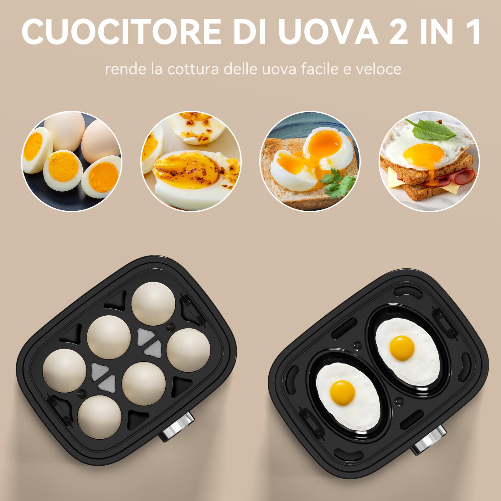 YASHE Cuociuova, 400W Cucitore di Uova Compatto Multifunzione, 6 uova facili da Sbucciare, Morbide, Medie, Dure, Poached, Omelet maker, Vaporiera, Segnale Acustico, Luce Indicatrice