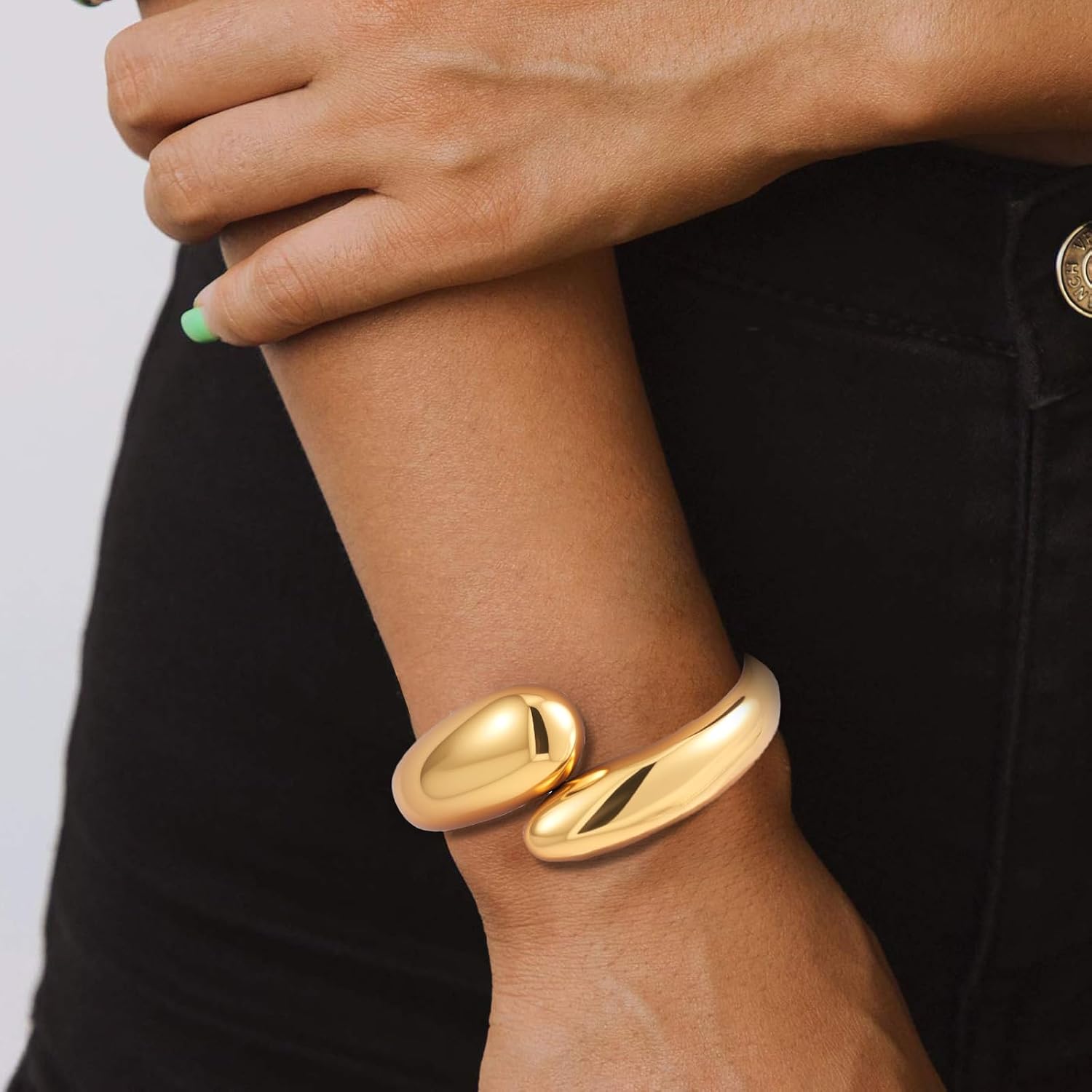 Yowivon Gold Bangles Bracelet for Women, Irregular Chunky Gold Bracelet Teardrop Wave Twisted Hinged Open Bangle Bracelets, Non Tarnish 18K Gold Plated Thick Cuff Bracelets Trendy Jewelry Gifts image 5