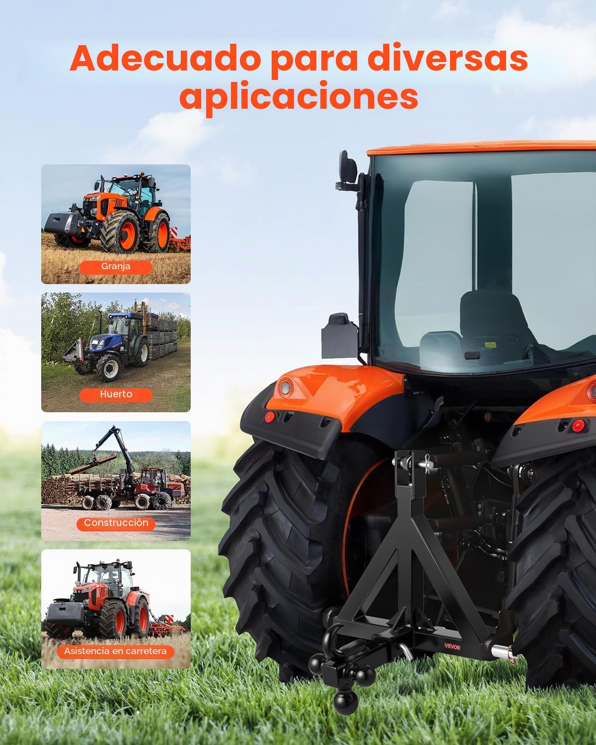 VEVOR Enganche de Remolque de 3 Puntos de 50,8 mm con 3 Bolas de Remolque Adaptador de Barra de Remolque para Tractor, Compatible con Kubota, Mahindra, Ford, Yanmar, John Deere y Massey Ferguson