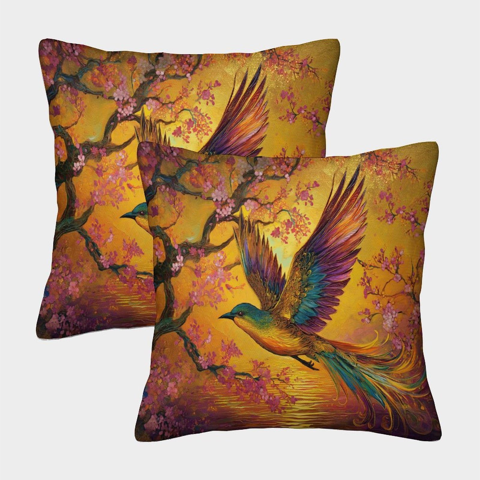 kaiyun 2 Pack Birds Soar Gracefully in The Sunset, Cherry Blossoms 3D Cushion Cover Pillow Cover Sofa Outdoor Decoration Square 40x40cm