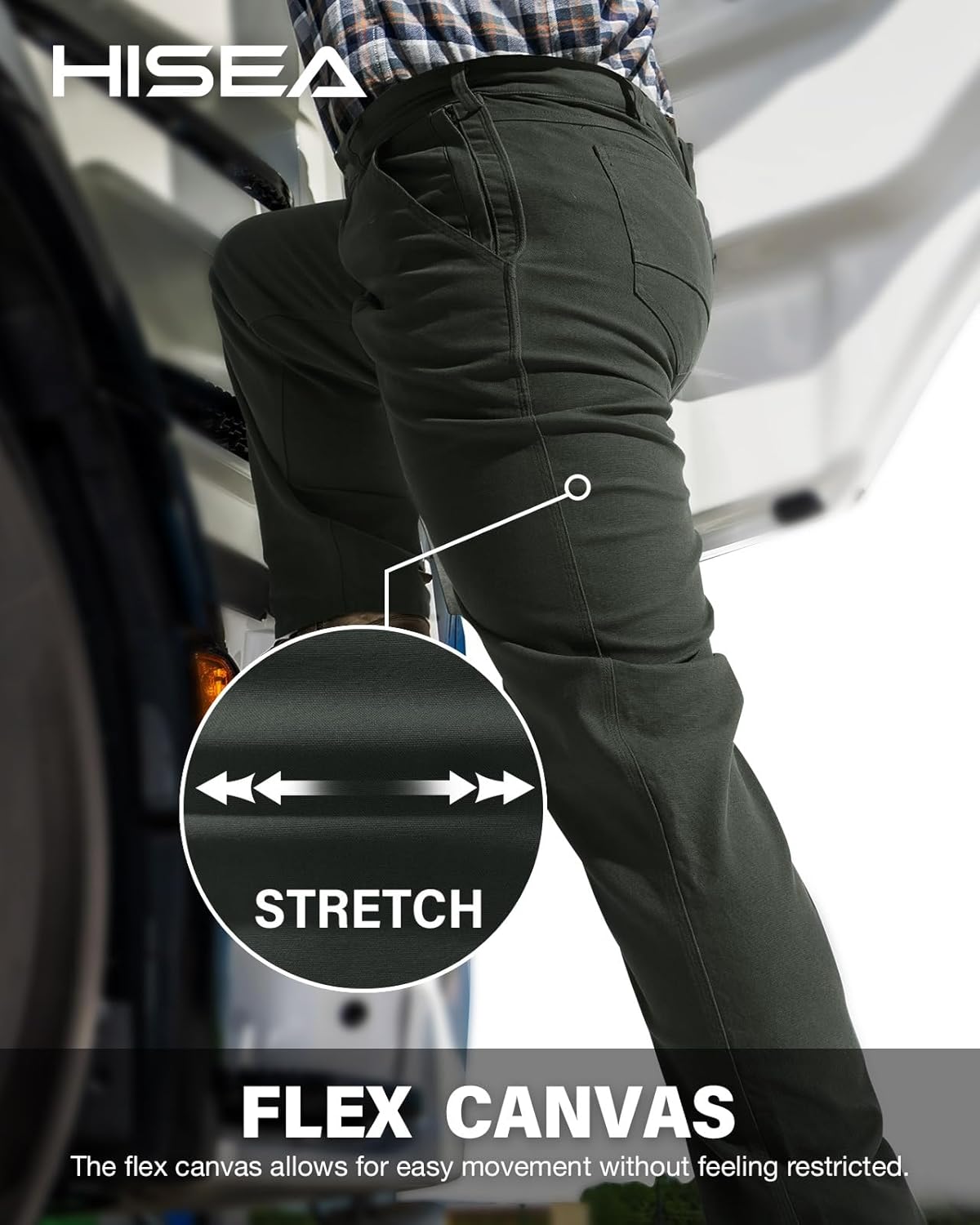 HISEA Flex Work Pants for Men Construction, Mens Stretch Canvas Utility Pants with 7 Pockets - Image 4