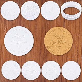 9pcs Cookie Cutters, Acrylic Merry Christmas Cookie Stamp Holiday Round Cookie Cutters Shapes for Baking DIY Fondant Cupca...