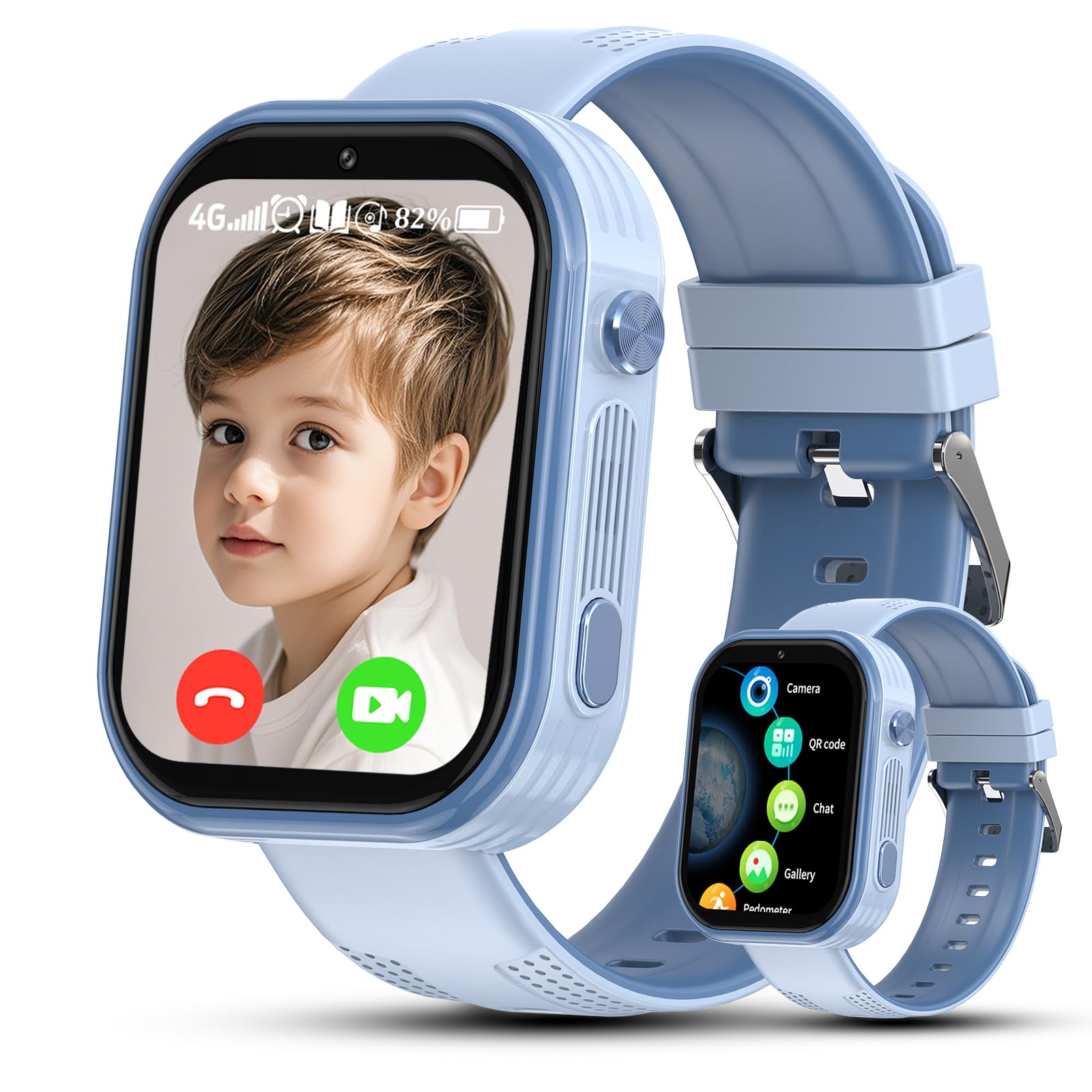 Smart Watch Child 4G with GPS Video Calls HD Family Chat SOS Phone, IP68 Waterproof, Smartwatch Children Gifts for Boys Girls 6-13 Years (Light Blue)