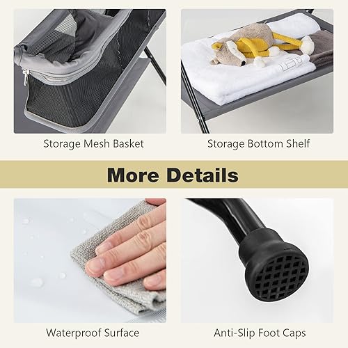 Miniatura 7 de INFANS Cambiador de bebé, estación de pañales plegable, organizador portátil para guardería con cinturón de seguridad y estantes de almacenamiento