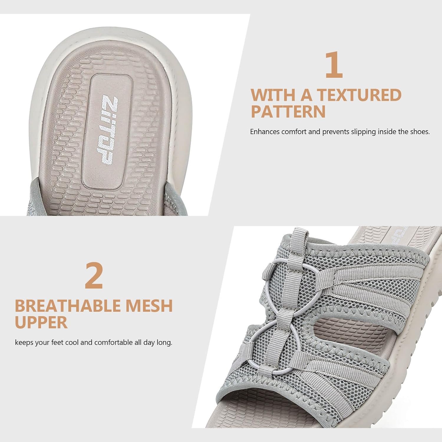 ziitop Slides Sandals For Women Breathable Mesh Sports Athletic Casual Slippers Sandals Lightweight Non Slip With Arch Support - Image 4