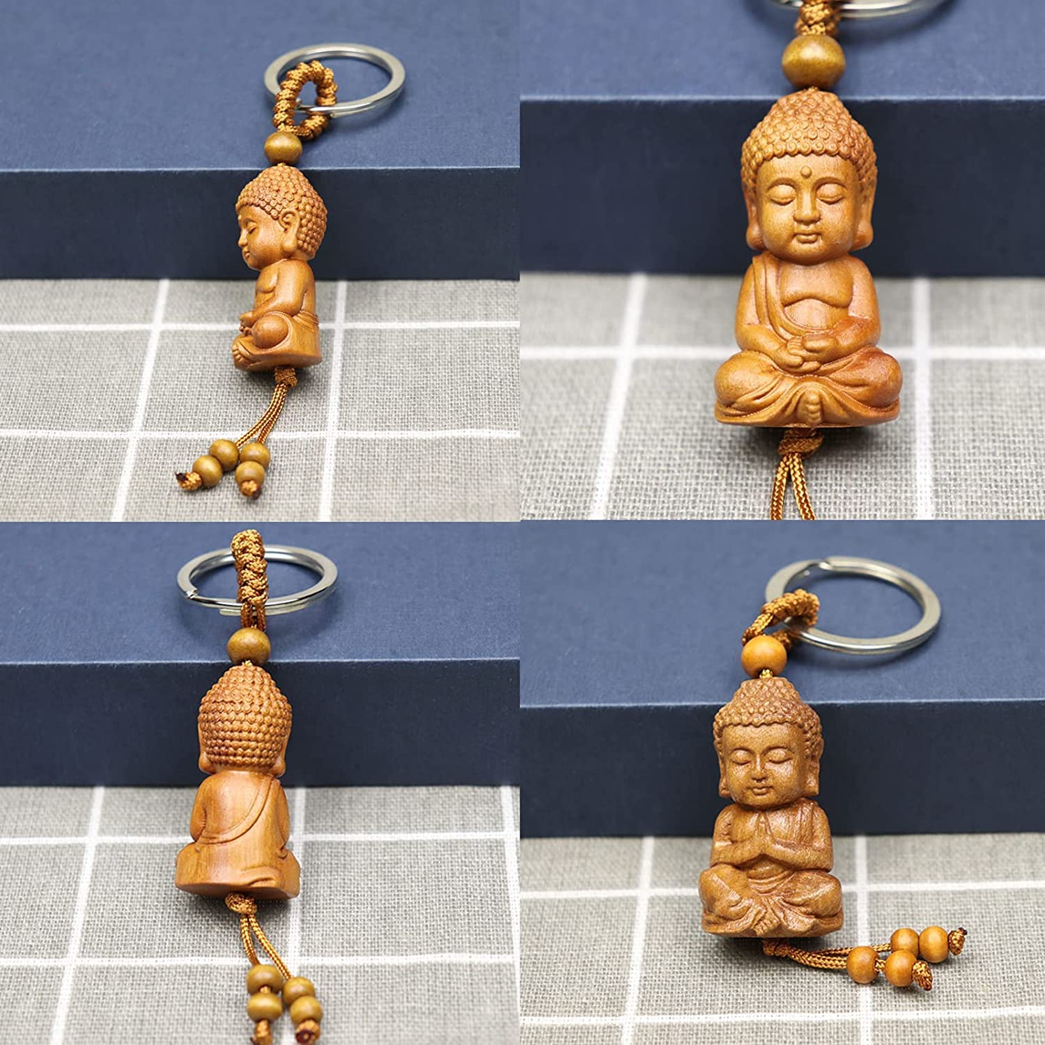 Mansiyuyee Portachiavi in ottone con statua di Buddha felice con cinque