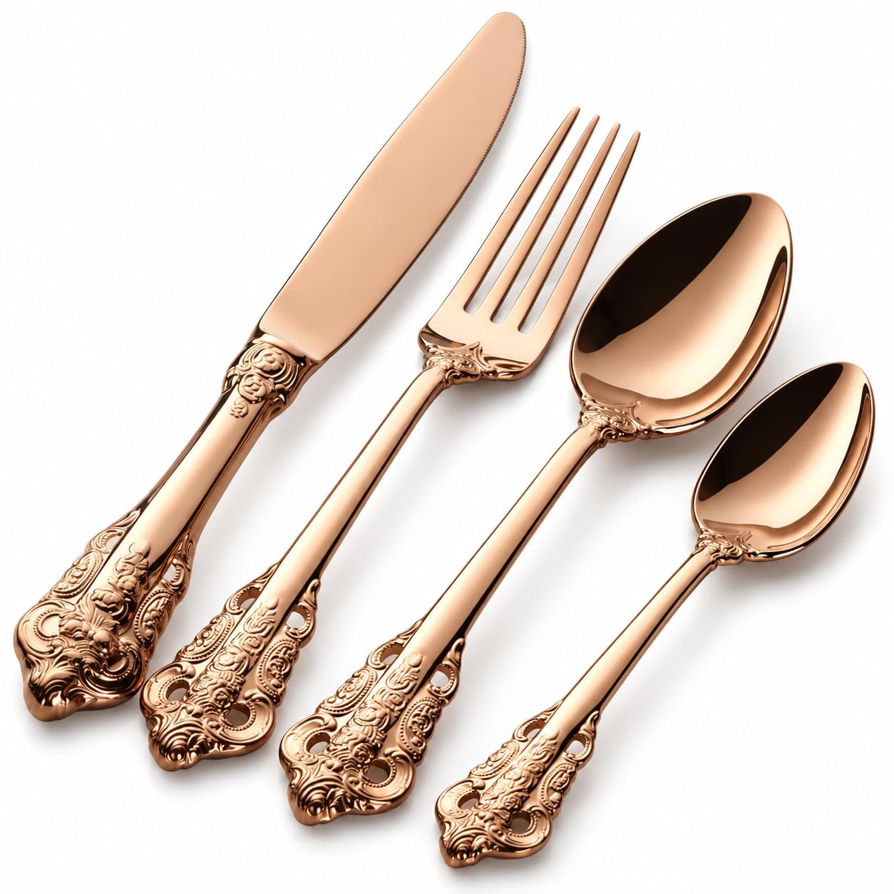 Vintage Stainless Steel Cutlery Set, Rose Gold, 4 Pc