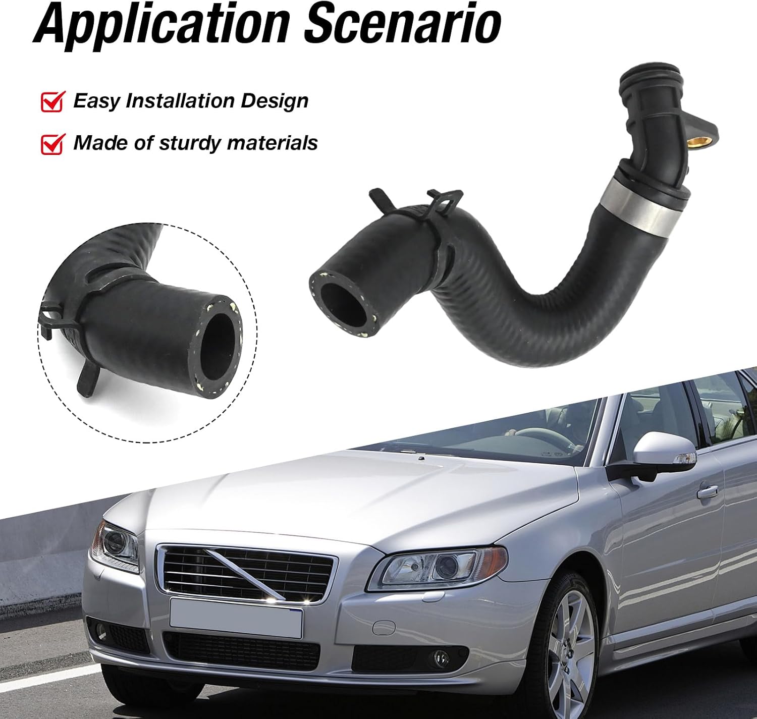 30713530 Engine Coolant Hose with O-Ring, Replacement for Volvo S80 S80 XC90 XC70 2007-2016, Replaces 30713530
