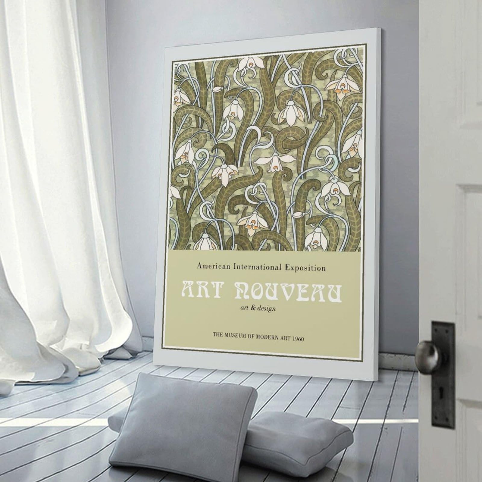 Junmoney Art Nouveau Floral Exhibition Canvas Wall Decor, 24x36inch(60x90cm), for New Homes, Bedrooms Or Workspaces, Gift Idea for Housewarming And Birthdays