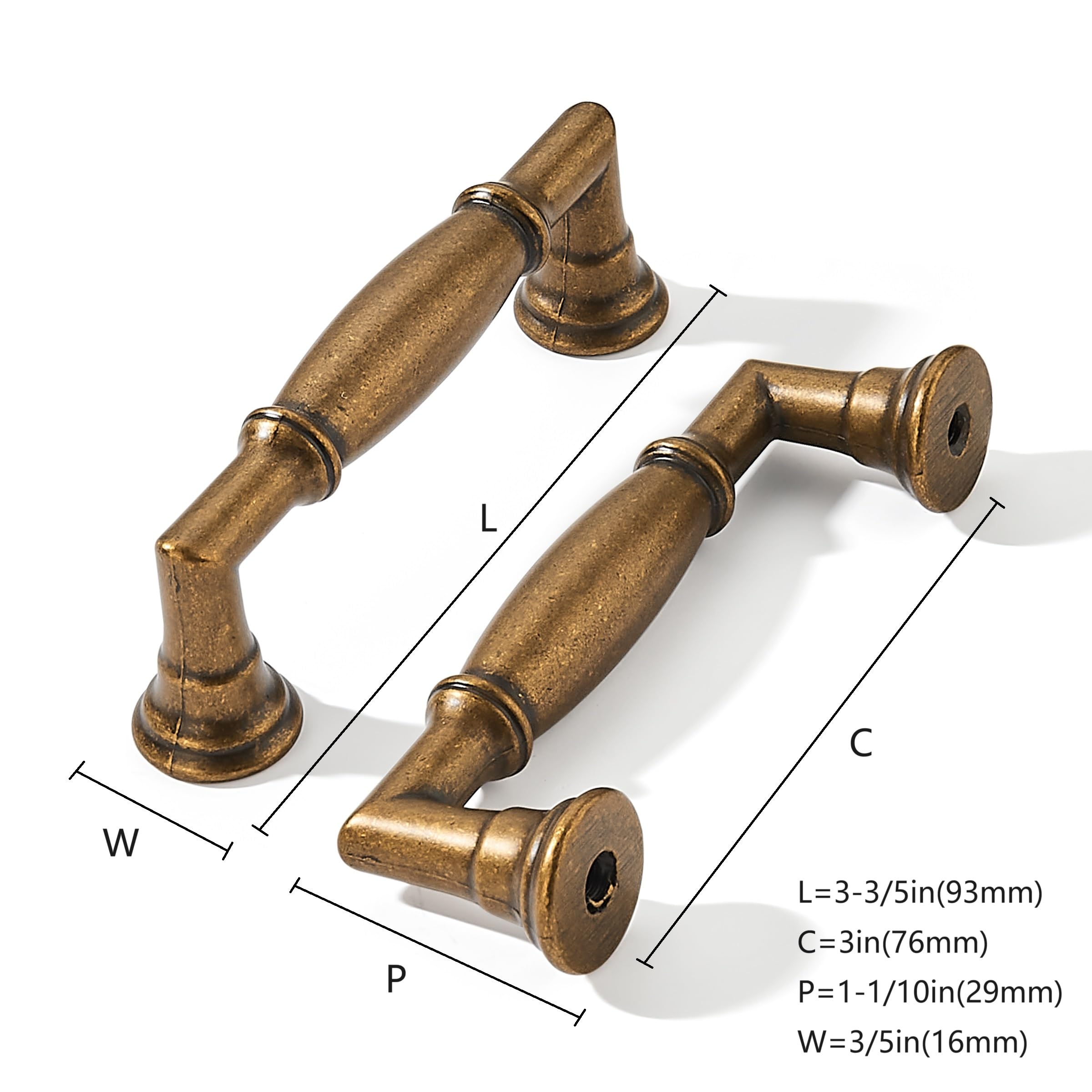 KHTUMEWARE-299 Antique English Brass Cabinet Pulls CTC 3 in (76 mm) 2-Pack in Antique English Brass — KHTUMEWARE