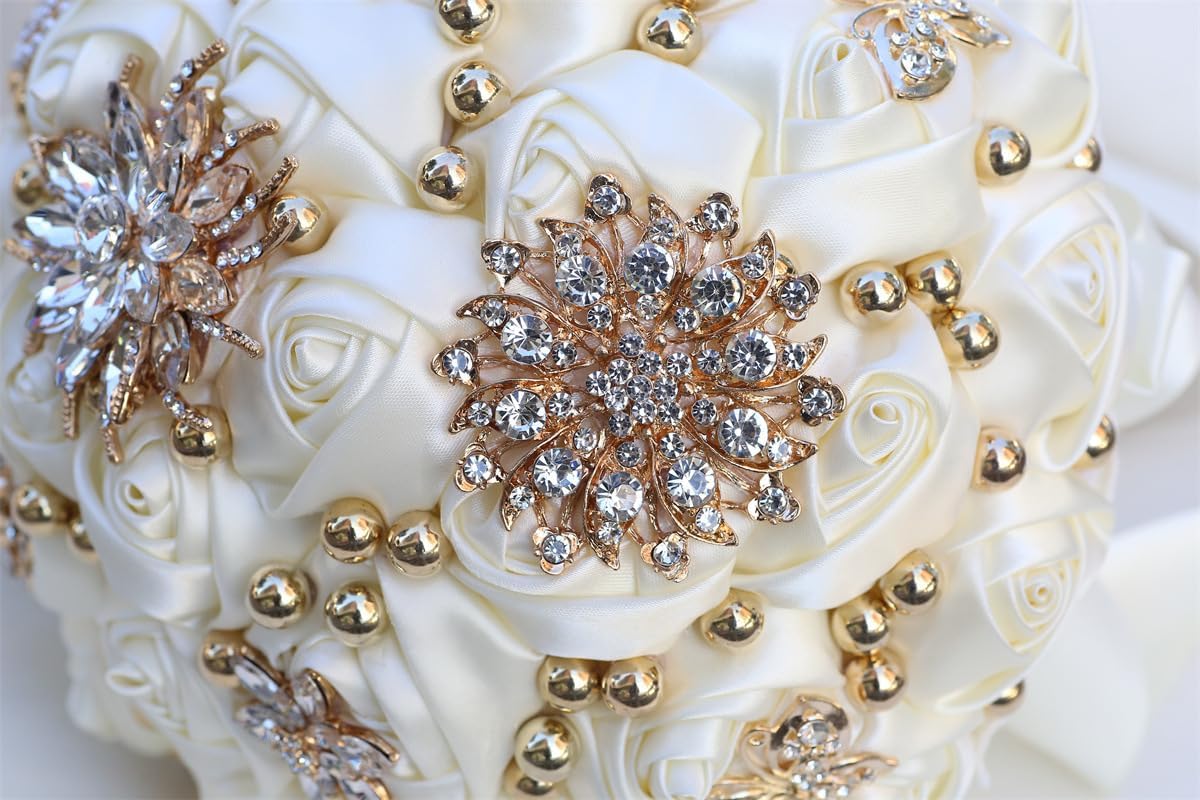 21cm(8.3インチ) 花嫁用ウェディングブーケ 造花 シルクローズ ブライダル ブライズメイド ホールディングトス 造花 ウェデ