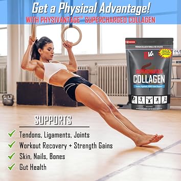 PhysiVantage Supercharged Collagen Peptides Powder - Hydrolyzed Collagen for Joint, Tendon, Ligament, Skin Health Support - Vanilla, Keto, Paleo, 16oz | Enhanced with Vitamin C, BCAAs, Grass-Fed