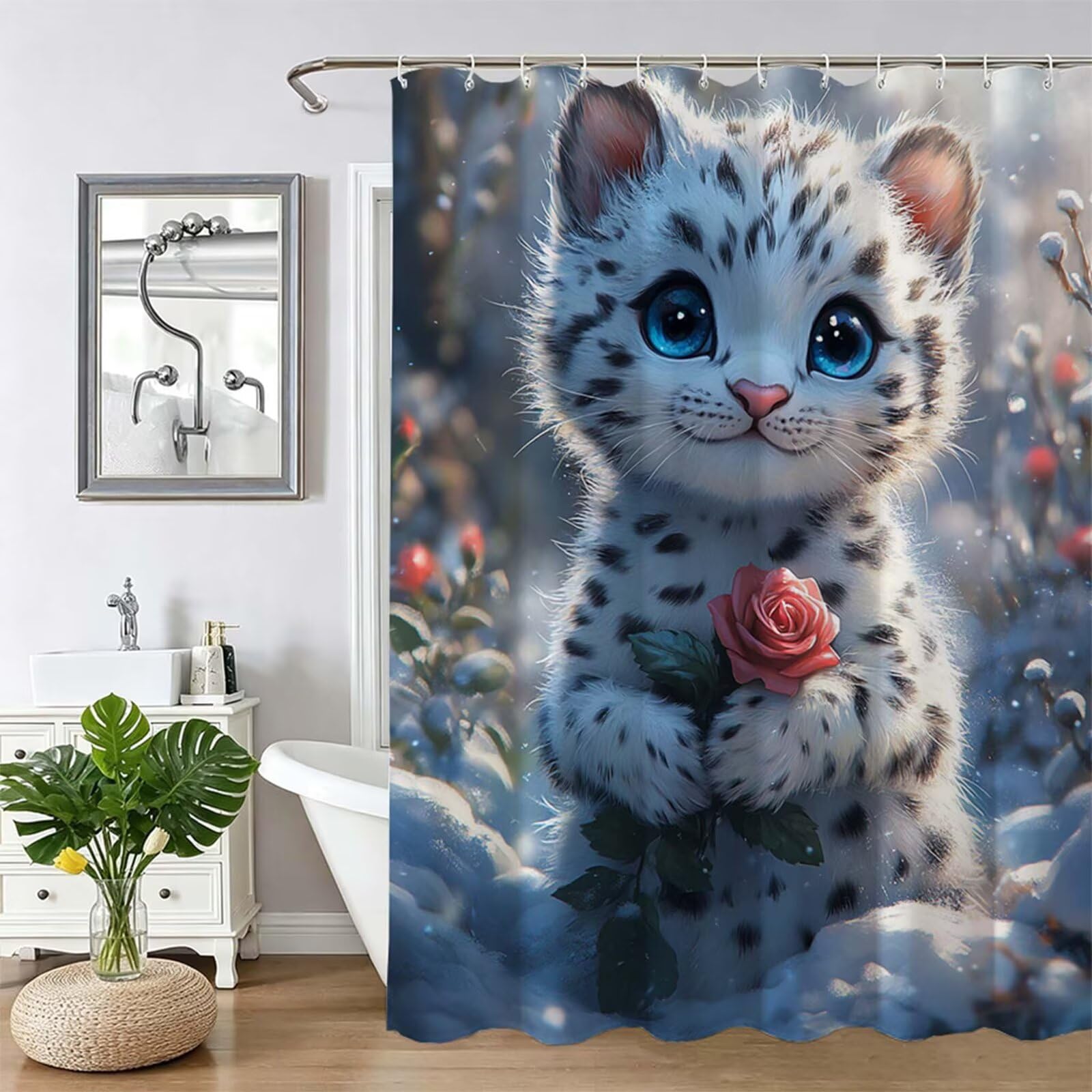 Rideau de douche pour salle de bain familiale et hôtel motif léopard