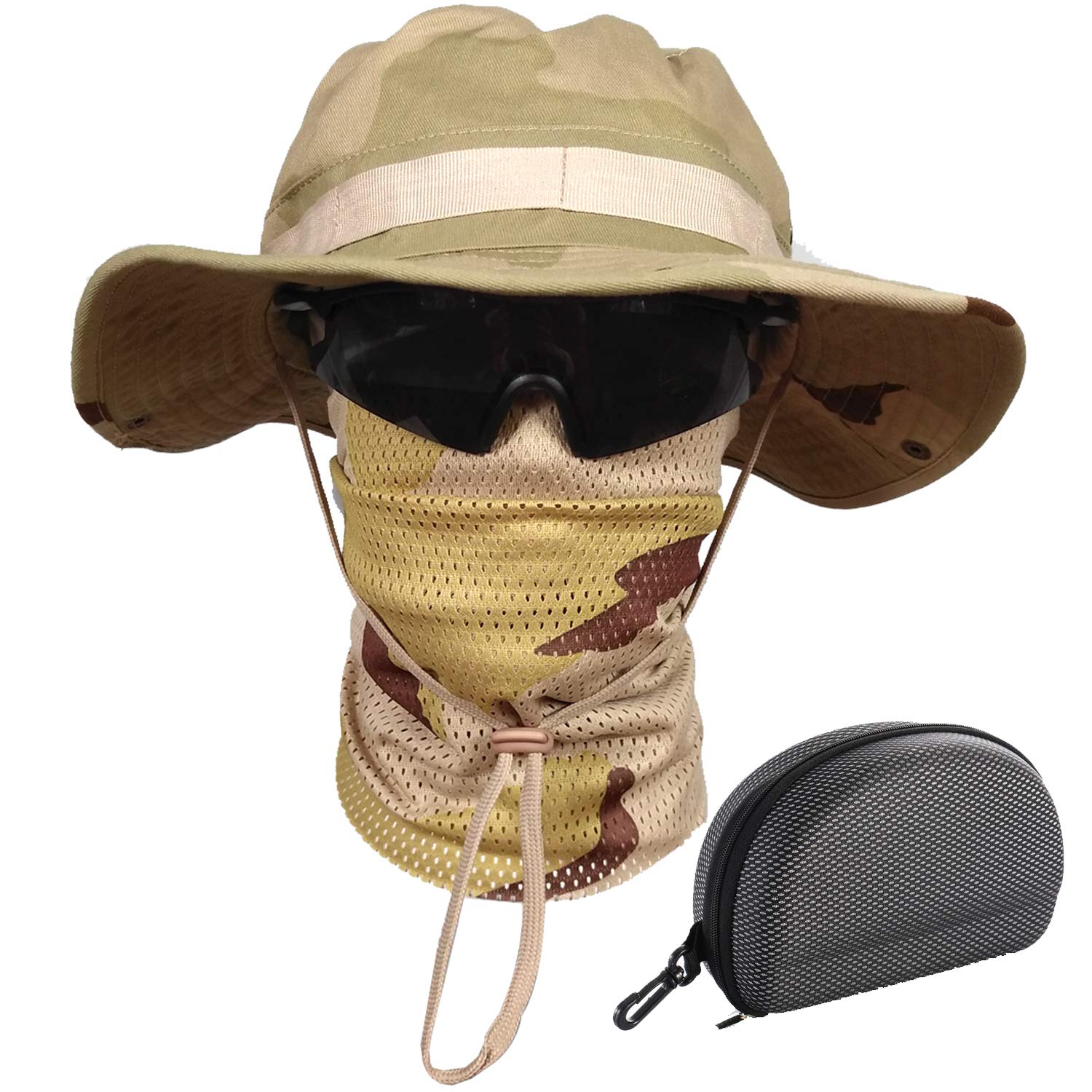 Sun Hat Bucket Boonie Hats Scarf Glasses Protection Foldable Set Camo Hats Fishing Hiking Camping Outdoor Sports Men Women