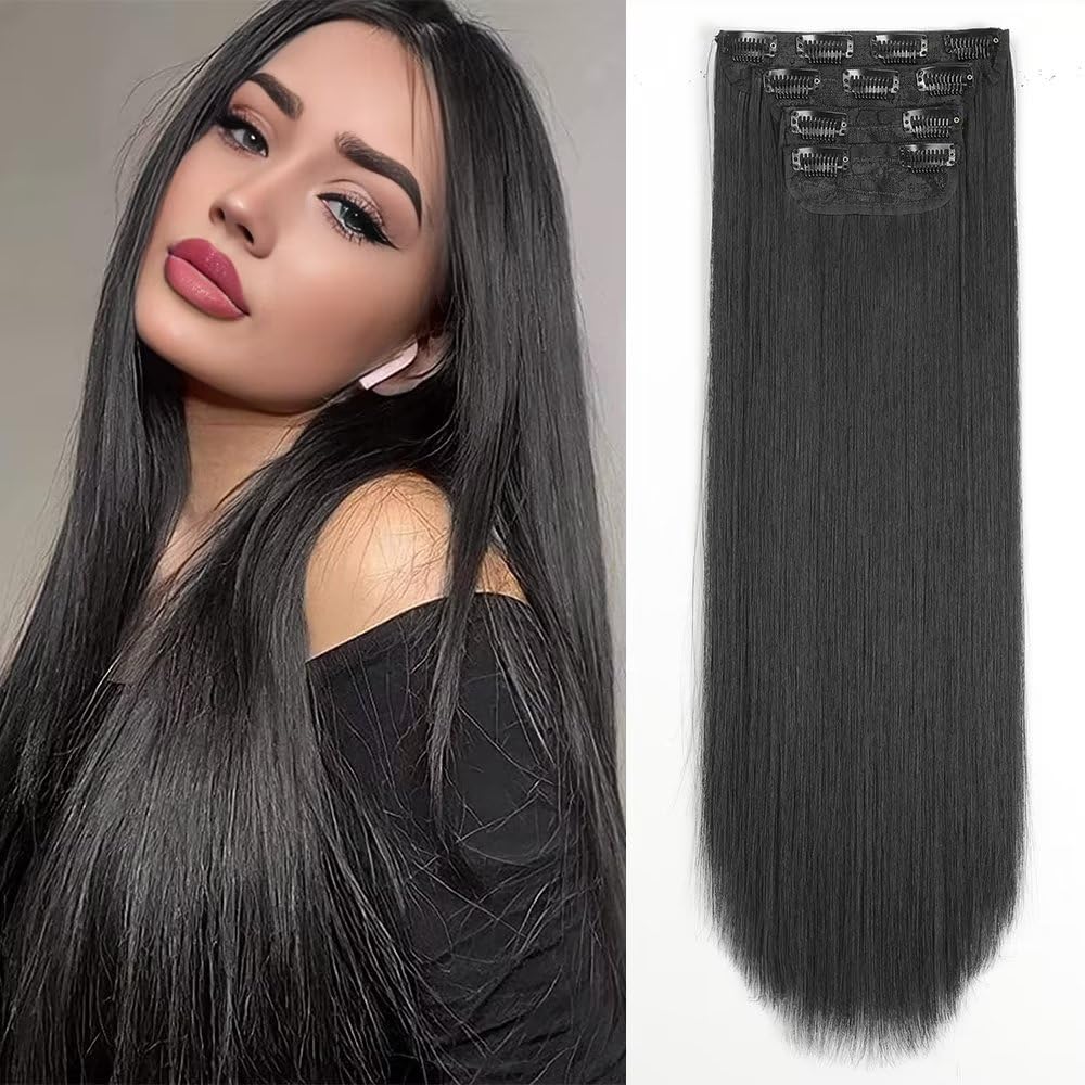 Clip in Hair Extension 4pcs Set Straight Hair Extensions Clip in,Hair Pieces For Women YDDM Synthetic hair fibres