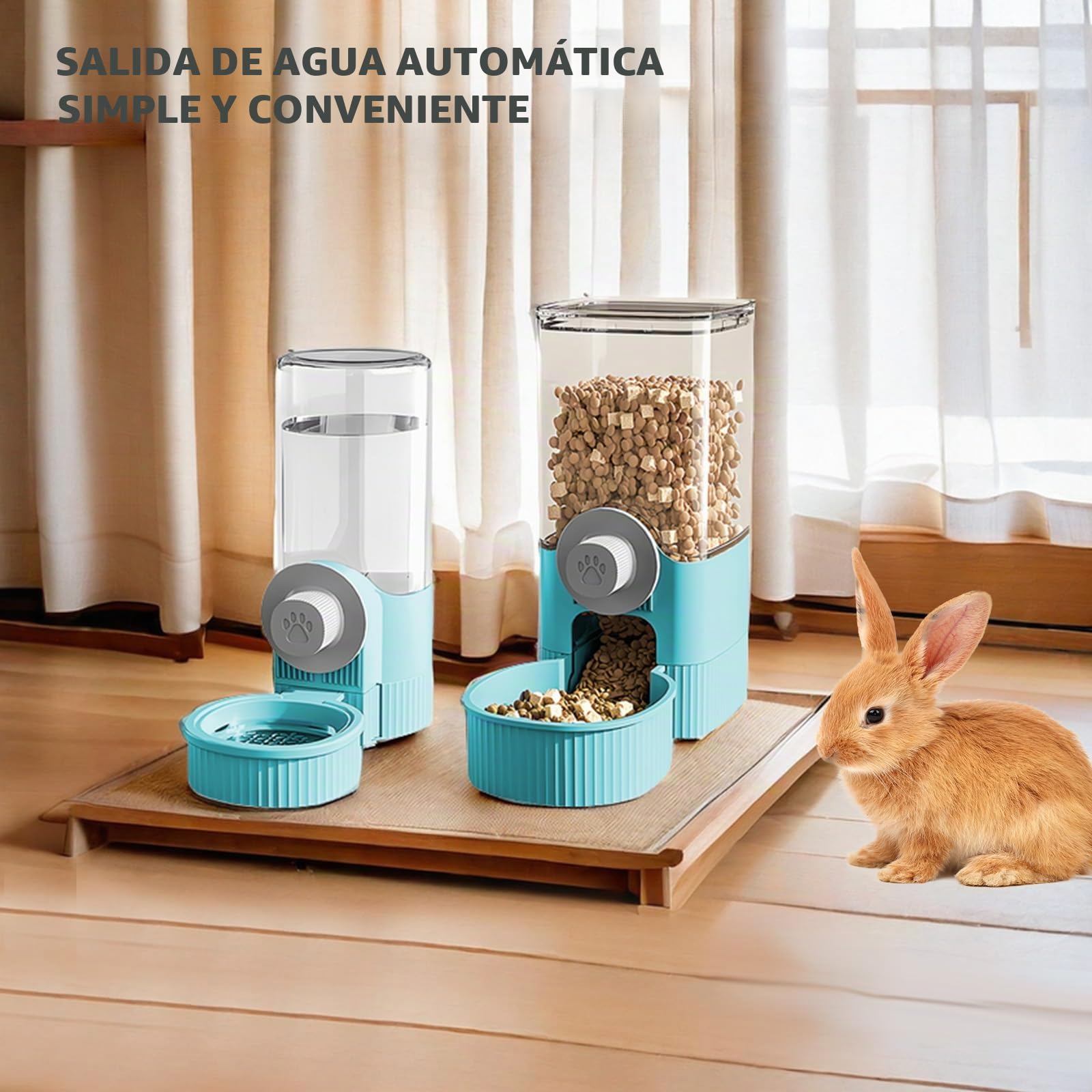 Bebedero y alimentador automático BORDEAG, dispensador automático de alimentos y agua para colgar, adecuado para conejos y gatos