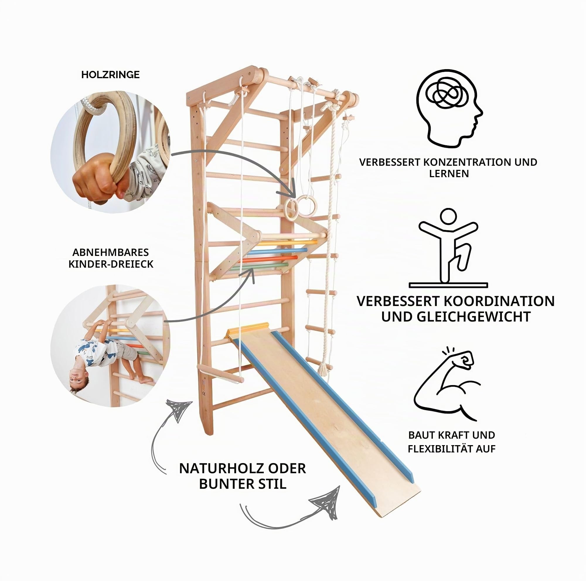 Turnwand, Sprossenwand Sport-5-240-Farbe Sportgerät, Indoor Kletterwand für Kinder, Holz, Gym, Klettergerüst