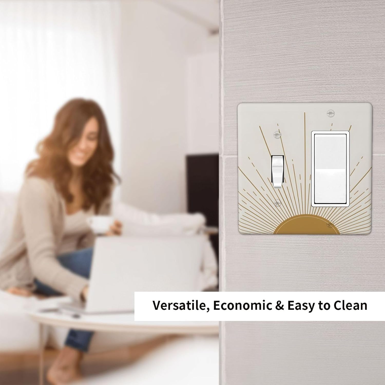 Decorative Outlet Covers Abstract Mid Century Sun Modern Minimalist 2-Gang Combo Light Switch Cover Plate Single Toggle/Rocker Wall Plate Plug Switch Plate Covers for Bedroom Decor