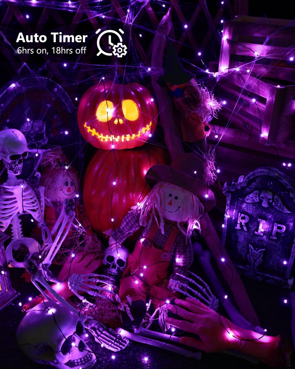 Brizled Purple String Lights, 2 Pack 50 LED Battery Powered Halloween Light image 3