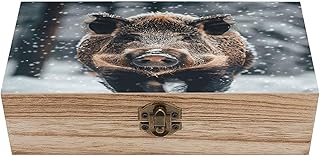 Wooden Jewelry Box Keepsake Storage Organizer Wild Boar Handmade Wooden Box for Storing Jewelry Coins Tartot Cards Small Treasures