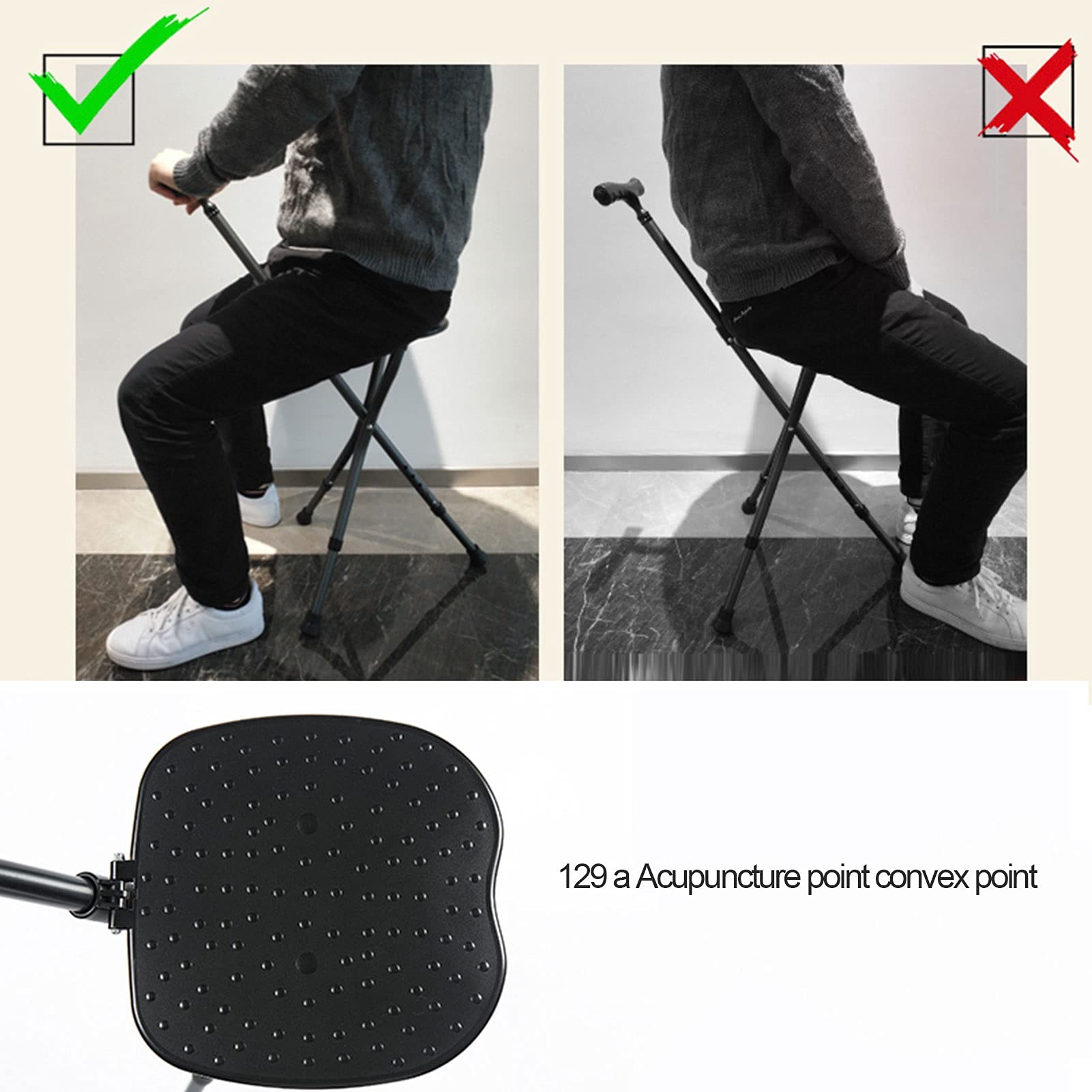 Trípode de aluminio caminando con asiento de silla, luces led ajustables para caminar bastón, bastones plegables para hombres / mujeres, asas cómodas y bastones de base antideslizante ( Color : Red )