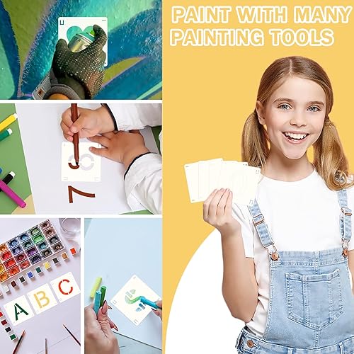 Vista 96 de Augshy Plantillas de Halloween, paquete de 56 plantillas de pintura de calabaza, plantillas de plástico para pintar sobre adornos de madera