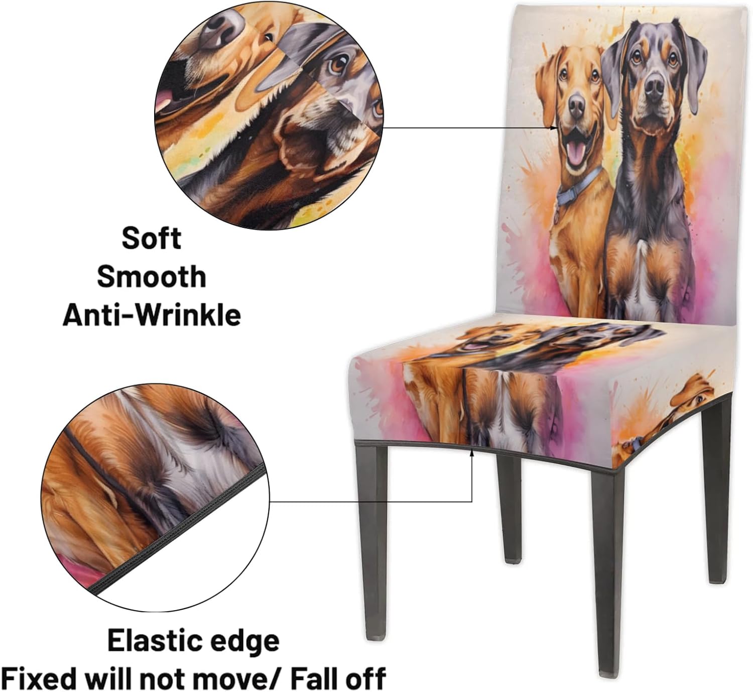 QsirBC Dogs Watercolor Stretch Dining Room Chair Covers Set of 6 Chair Slipcovers Removable Washable Kitchen Seat Covers Chair Protectors for Hotel Party Wedding