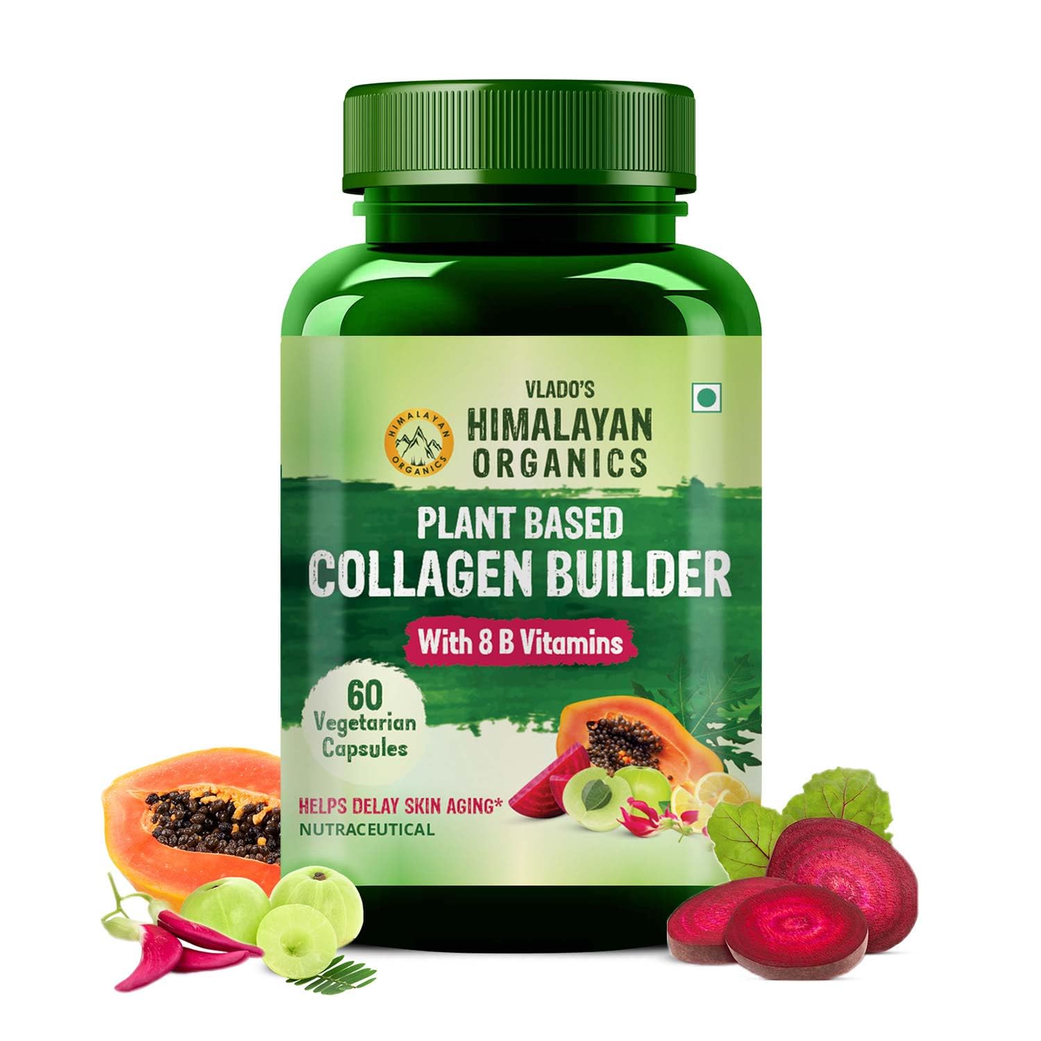Himalayan Organics Organics Organic Collagen Builder for Hair and Skin with Biotin & Vitamin C (60 Capsules)