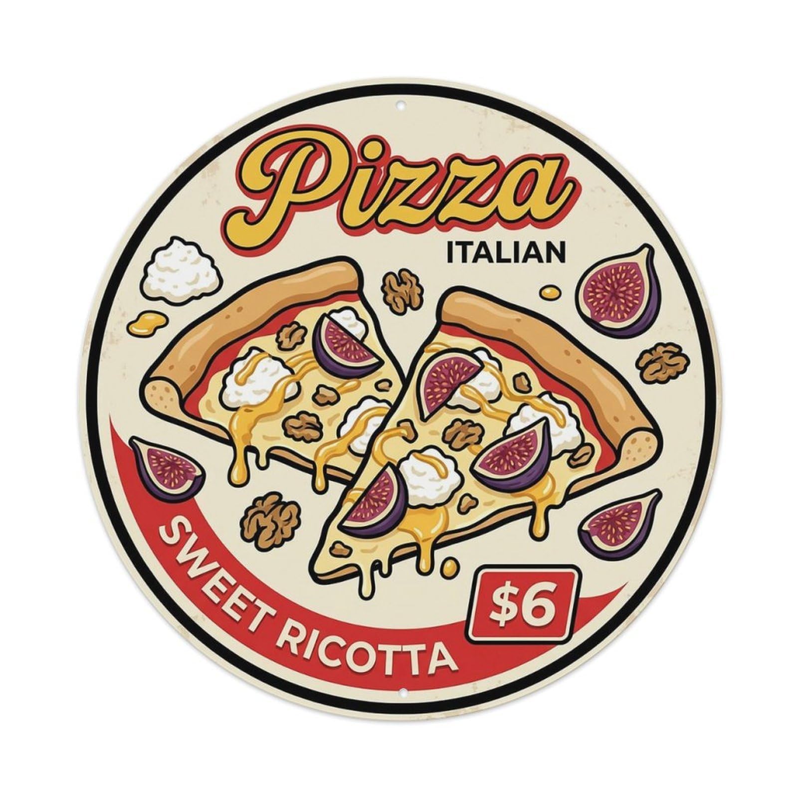 Huiyhb 8X8inch(20X20cm) Vintage Pizza Slice Italian Traditional Cuisine Ricotta Metal Tin Sign