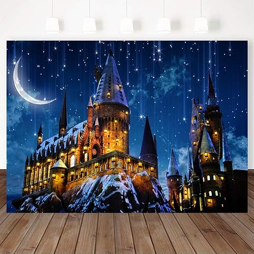 BewFar - Fondo para fotografía de castillo mágico, 9.2 x 5.9ft, para Halloween, asistente, escuela, noche, cielo, luna, para niños y niños, retrato