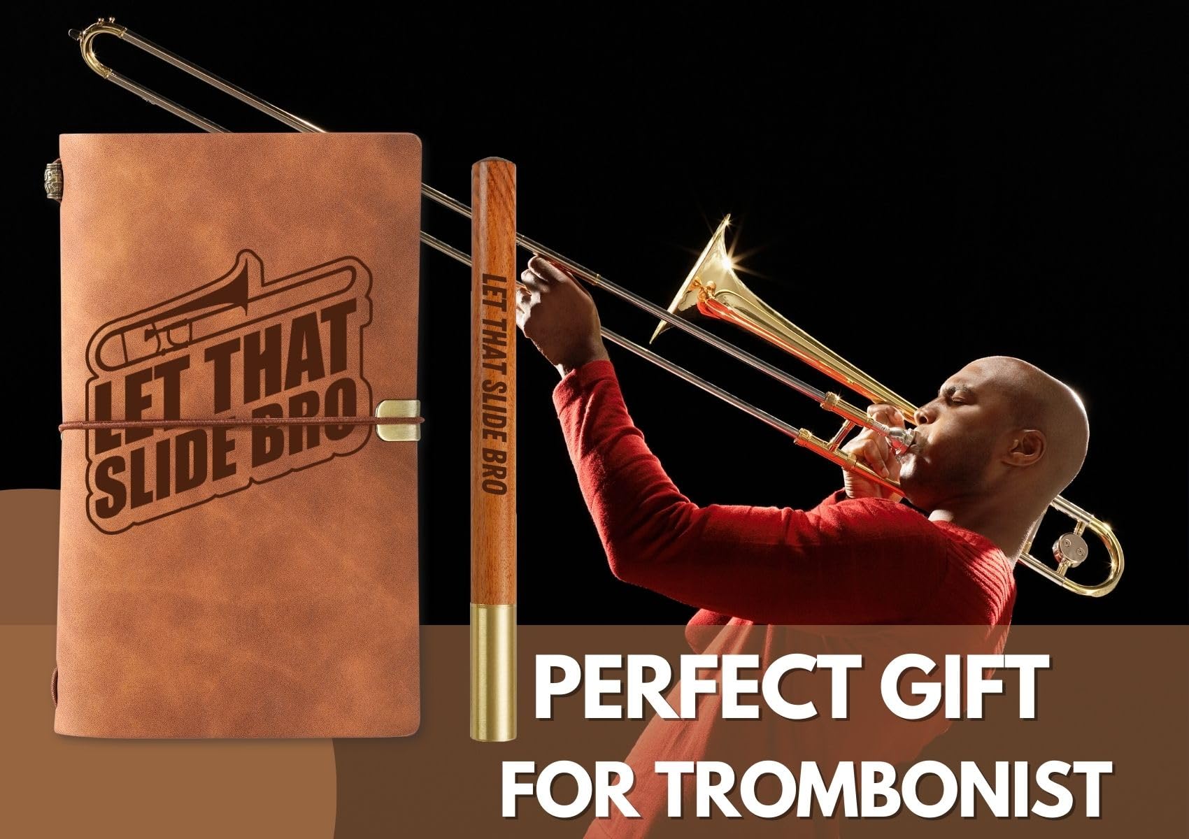 InnoBeta Trombone Gifts Journal Notebook, Gifts for Trombone Player on Christmas, Birthday, Sketchbook, Travel Diary, Faux Leather, 7.8 * 5 Inches