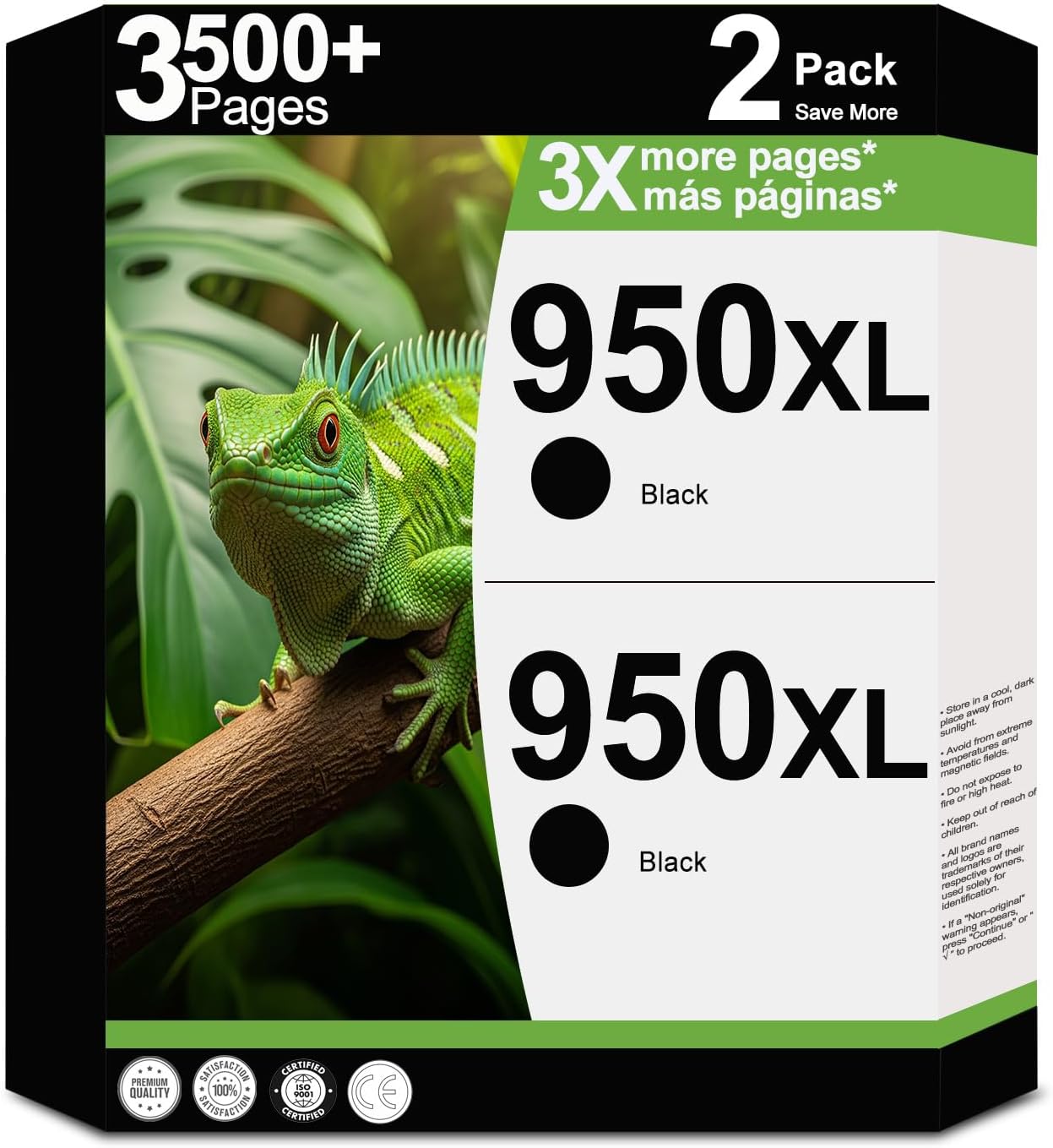 950XL Black Ink Cartridges Replacement for HP 950 XL to use with OfficeJet Pro 8600 8610 8620 8600 Plus 8100 8625 8615 8630 8110 8616 8640 8660 251DW 271DW (2-Pack, 2 Black)